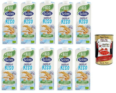 Riso Scotti, Chiccolat Lactose-free Vegetable Rice Drink without Added Sugar, 10 x 1 Litre, Italian Gourmet Polpa di Pomodoro, 400 g