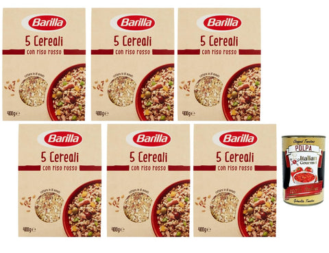 Barilla 5 Cereali with Red Rice 6 x 400 g - Grain Mix for Salads, Bowls & Side Dishes, High-Fibre, Quick Cooked + Italian Gourmet Polpa