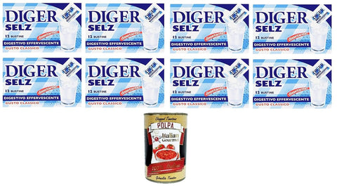 8x Diger Selz: Effervescent Antacid Powder, Classic Flavour + Italian Gourmet Polpa 400 g