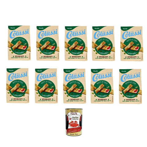 Colussi Sfogliate con Erbette dell'Orto 170 g, Puff Pastry Cracker with Aromatic Herbs 10 x 170 g + Italian Gourmet Polpa 400 g