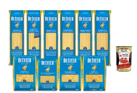 Set "Strenne Italia" – 10× De Cecco Pasta 500 g Assorted + 1 x Tomato Pulp 400 g – Long & Short Sizes, Slow Drying – Total 5.4 kg – Made in Italy + Italian Gourmet Polpa 400 g