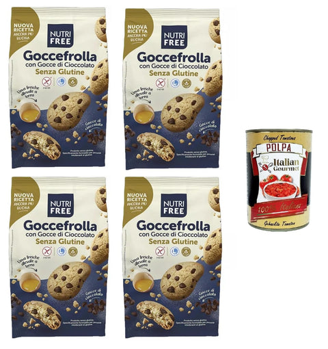 Nutrifree Goccefrolla with Gocce di Cioccolato with Gluten-Free Chocolate Chips 4 x 300 g + Italian Gourmet Polpa 400 g