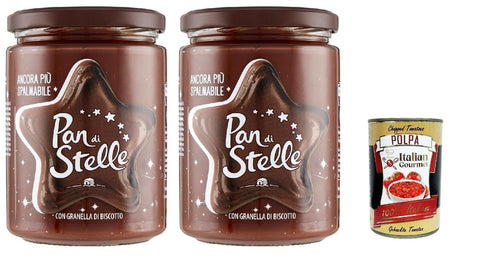 Pan di Stelle Cream 2 x 580 g - Hazelnut Cocoa Spread with Biscuit Granules, Extra Creamy, No Palm Oil, Ideal for Bread, Crepes & Desserts, Family Supply + Italian Gourmet Polpa