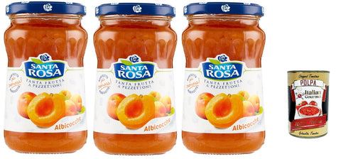 Santa Rosa, Confettura di Albicocca, Apricot Jam Spread, Apricot Jam, Ideal for Desserts and Cakes, 3 x 350 g + Italian Gourmet Polpa 400 g