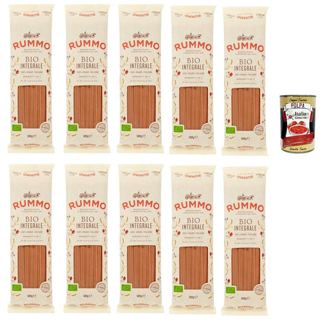 Rummo Pasta Integrale Spaghetti N° 3, Whole Grain Pasta, Italian Pasta, 10 x 500 g + Italian Gourmet Polpa 400 g