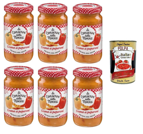 Le Conserve della Nonna- Crema di Peperoni Pepper Cream for Pasta, Rice and Croutons 6 x 190 g + Italian Gourmet Polpa 400 g