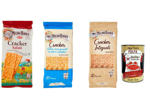Mulino Bianco Cracker Test Pack with Sustainable Flour 3 x 500 g + Italian Gourmet Polpa 400 g