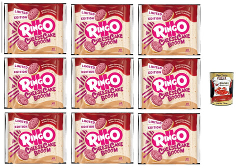Ringo Pavesi Cheesecake Limited Edition Cheese Cake Booom 9 x 165 g - Crispy Double Biscuits with Creamy Cheesecake Filling - Limited Edition + Italian Gourmet Polpa 400 g