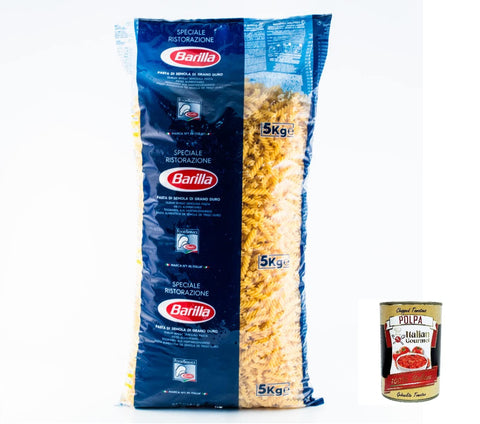 5 x Pasta Barilla Fusilli Ristorante No. 98 Italian Noodles 5 kg Pack + Italian GOurmet Polpa