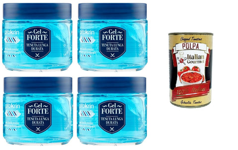 Prokrin Gel Forte, Tenuta Lunga Durata, Prokrin Strong Gel, Long-Lasting Hold 4 x 100 ml + Italian Gourmet Polpa 400 g