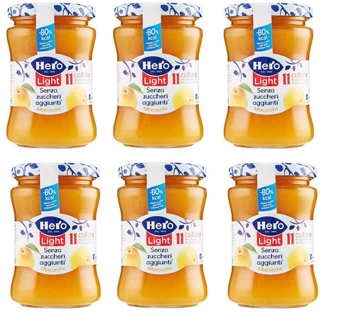 6 x Hero Light Albicocche Jam Light Spreads Apricot Italy 280 g