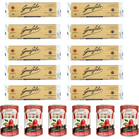 10 x Garofalo Spaghetti Durum Wheat Italian Pasta, 500 g + Italian Gourmet 100% Italian Peeled Tomato Tins 6 x 400 g