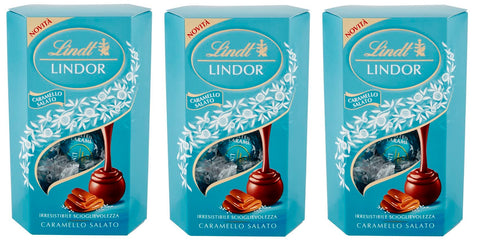 3x Lindt Lindor Caramello Salato Praline Chocolates with Milk Chocolate and Salt Crystals with Soft Salted Caramel Filling 200 g