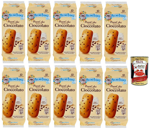 Mulino Bianco Plum Cake al cioccolato Cake Biscuits Yoghurt with Chocolate Chips Brioche 10 x 350 g + Italian Gourmet Polpa 400 g