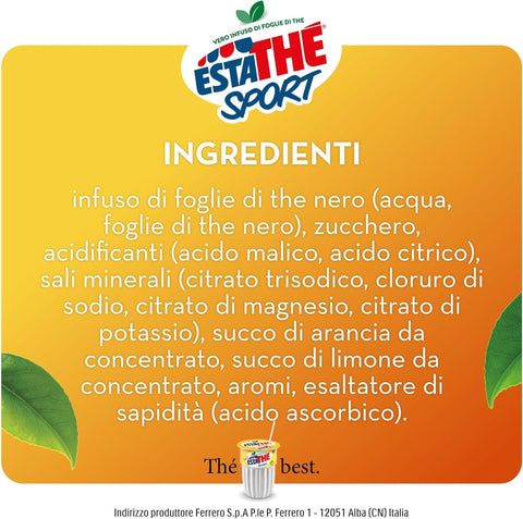 Estathè Sport Orange Tea Sports Drink 12 x 250 ml – Refreshing orange-flavored drink with minerals and a practical sports cap for school, office, training, football, tennis and fitness.