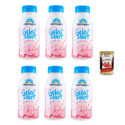 Parmalat Gelat da Bere Panna e Fragola 250 ml, Drinking Ice Cream UHT Strawberry Cream 6 x 250 ml + Italian Gourmet Polpa 400 g