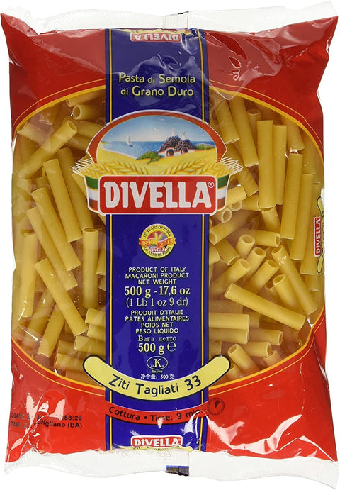Divella Ziti Tagliati N. 33 Durum Wheat Semolina Pasta Italian Noodles 500 g Pack + Italian Gourmet Polpa di Pomodoro 400 g Tin Pack of 10