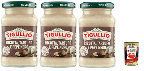 Star Tigullio GranPesto Ricotta Tartufo Pepe Nero, Ricotta Cheese, Truffle and Black Pepper, 3 x 190 g Sauce Sauce + Italian Gourmet Polpa 400 g