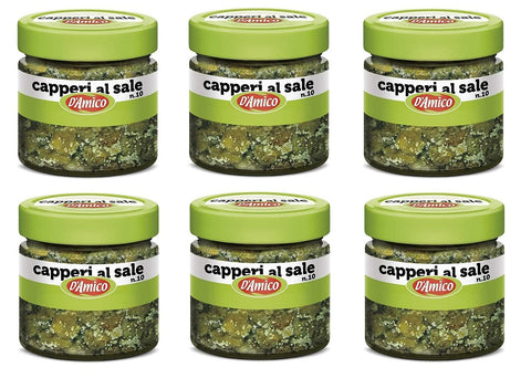 6x D'Amico Capperi al Sale Salt Capers Glass 70 g Capers