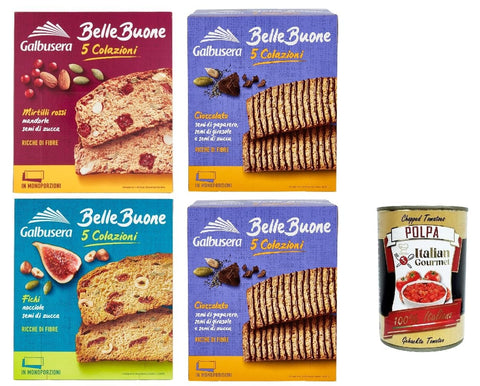 Galbusera Belle Buone Test Pack Slices with Cranberries, Almonds, Pumpkin Seeds 4 x 200 g + Italian Gourmet Polpa 400 g