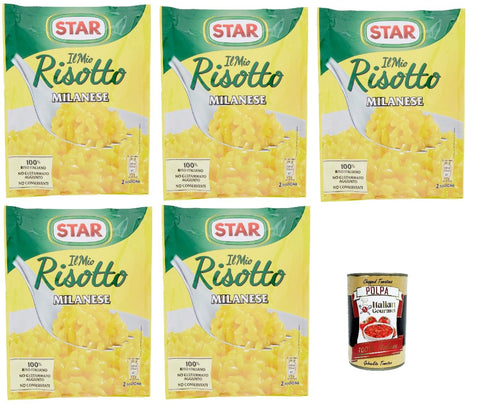 Star Il Mio Risotto Milanese, Creamy Rice with Saffron 100% Italian Ready Meals 5 x 175 g + Italian Gourmet Polpa 400 g