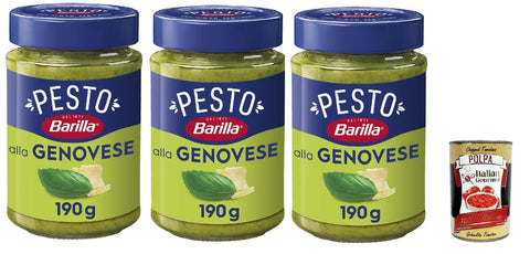 Barilla Pesto alla Genovese 190 g - Pack of 3 | Basil, Cheese, Creamy & Ready to Serve, No Cooking, Ideal for Pasta, Panini & Dips + Italian Gourmet Polpa
