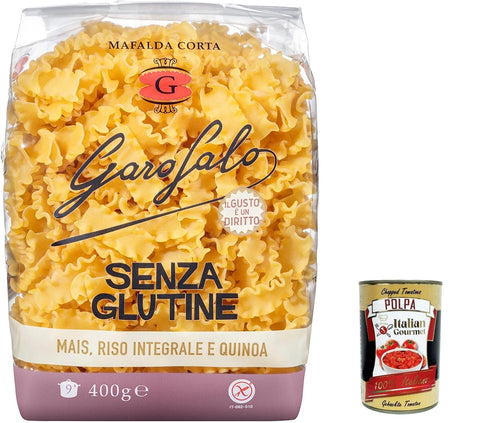 20 x Mafalda Corta 400 g Senza Glutine Glutin Free, Gluten-Free Pasta Noodles + Italian Gourmet Polpa 400 g