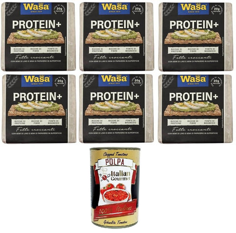 Wasa Protein+ Crispbread - Protein-Rich Wheat Crackers with Flour and Gluten - 6 x 200 g - High Protein Content, Fibre Source, Crispy & Nutritious + Italian Gourmet Polpa 400 g
