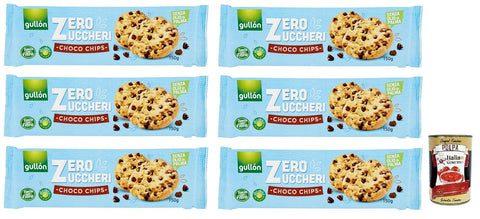 6 x Gullón Choco Chips Senza Zuccheri, Biscuits with Chocolate Chips, Sugar-Free, Pack of 150 g + Italian Gourmet Polpa di Pomodoro 400 g Tin