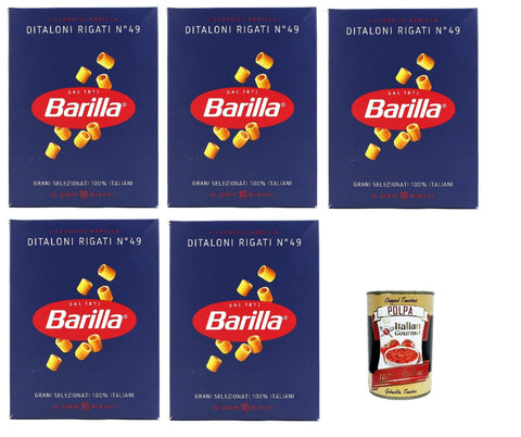 5 x Pasta Barilla Ditaloni Rigati No. 49 Italian Noodles 500 g Pack + Italian Gourmet Polpa 400 g