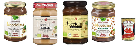 Rigoni di Asiago - Test Pack Nocciolata, Dairy Free Bianca & Crunchy 3 x 270 g + 1 x 250 g Nut Nougat Cream Hazelnut Cream Nut Nougat Cream Bread Spread + Italian Gourmet Polpa 400 g
