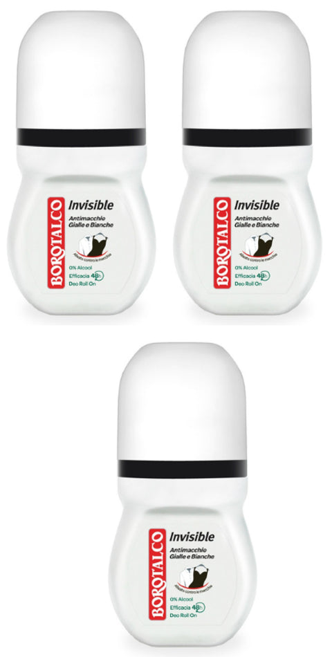 3 x Borotalco Roberts Invisible roll-on deodorant 50 ml anti-stain spots 48 hours