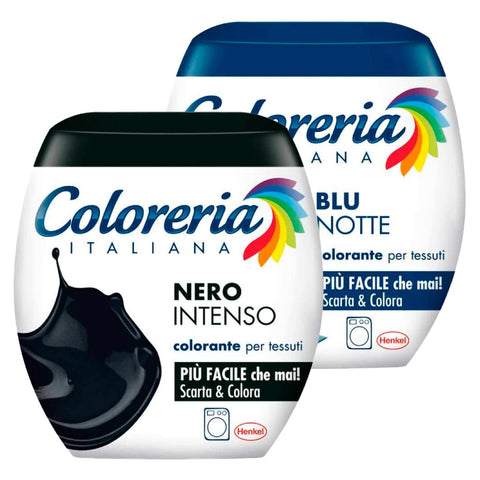 Coloreria Italiana Fabric Dye in Washing Machine Intense Black Formula All in One + Italian Coloreria Night Blue for Cotton Linen and Viscose - 2 Single Pack