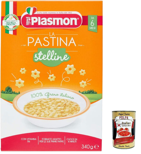 3 x Plasmon Pastina Stelline 340 g da 6 mesi + Italian gourmet polpa 400 g