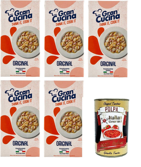 5 x Gran Cucina Crema per Cucinare, Vegetable Based Cream, Sauce for Cooking Without Palm Oil, Gluten Free 500 g + Italian Gourmet Polpa di Pomodoro 400 g Tin