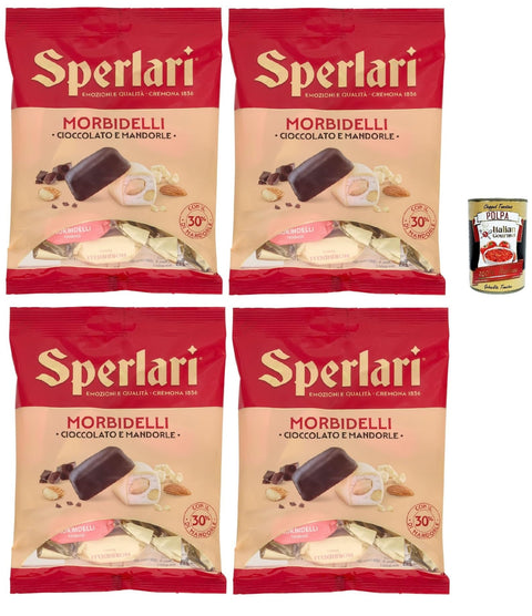 Sperlari Morbidelli Chocolate & Almonds - Soft Torrone Chocolates Individually Wrapped - 4 Bags x 117g Italian Candy - Gift & Snack + Italian Gourmet Polpa
