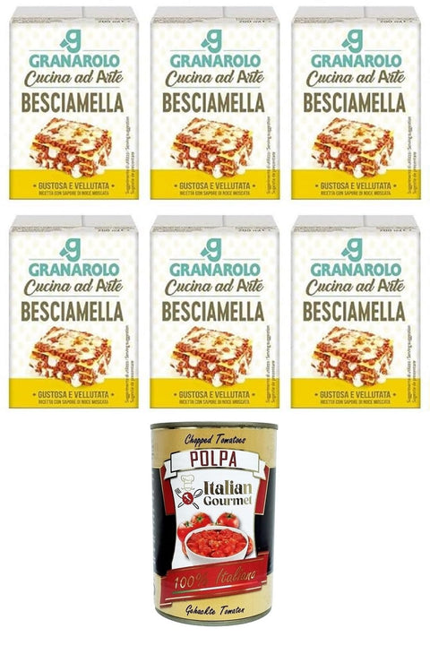 Granarolo Besciamella, UHT-Béchamel Cream for Cooking, Long-Lasting, Soft and Without Clumps, 6 x 200 ml + Italian Gourmet Polpa di Pomodoro 400 g Tin