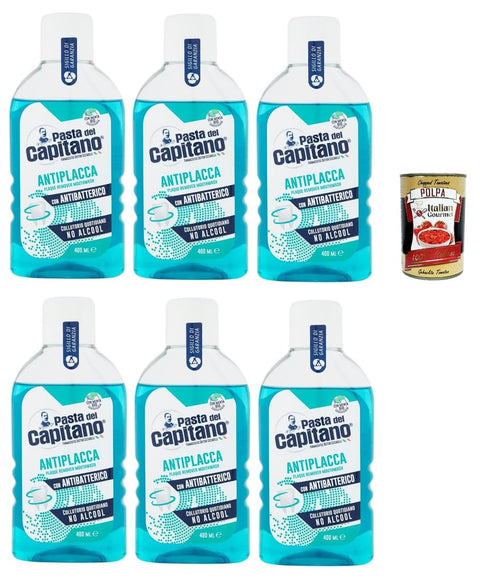 Pasta del Capitano Collutorio Antiplacca - Antiplaque Mouthwash Oral Hygiene 6 x 400 ml + Italian Gourmet Polpa 400 g