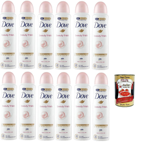 Dove Beauty Finish Antiperspirant Deodorant Spray, Alcohol-Free, Up to 48 Hours, 150 ml + Italian Gourmet Polpa 400 g, Pack of 12