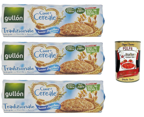 Gullón Cuor Di Cereali Biscotti Avena Traditional Zero Zuccheri Aggiunti, Biscuits with Oats without Added Sugar, 3 x 280 g + Italian Gourmet Polpa 400 g