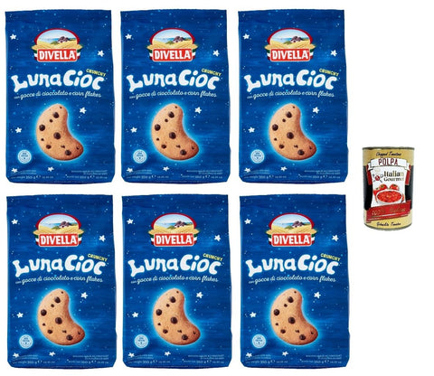 6 x Divella Lunacioc Crunchy Crunchy Biscuits with Chocolate Chips, 350 g + Italian Gourmet Polpa 400 g