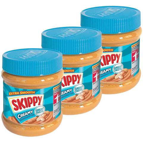 SKIPPY 3 x 340 g Peanut Butter "Creamy" Peanut Butter Without Palm Oil Extra Smooth and 91% Peanuts Without Pieces Delicious Peanut Butter with Full and Creamy Flavour