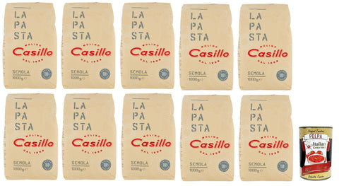 Molino Casillo, Semola di Grano Duro "La pasta", durum wheat semolina, 100% Italian, ideal for preparing pasta with an authentic flavour, 10 x 1 kg + Italian gourmet polpa 400 g