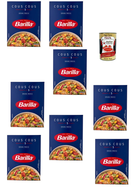Barilla Cous Cous Grana Media 8 x 500g - Italian Durum Wheat Semolina, Ready in 5 Minutes, Ideal for Salads, Bowls & Side Dishes + Italian Gourmet Polpa