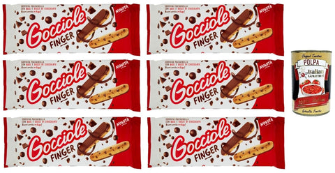 6 x Gocciole Finger, Biscuit Covered with Chocolate, Fine Shortcrust Dough with Many Chocolate Chips 120 g + Italian Gourmet Polpa 400 g