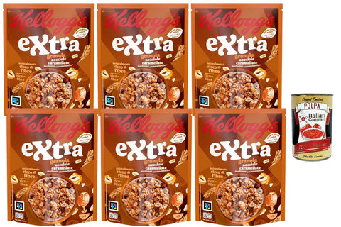 Crunchy Granola Crunchy Cereal with Caramelised Hazelnuts, Rich in Fibre, Breakfast Cereals without Palm Oil, 6 x 375 g Family Pack + Italian Gourmet Polpa