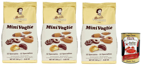 Matilde Vicenzi - Biscotti Mini Frogie, Selection of Pastries, Shortcruste Shortbread Chocolate, Cream or Jam, Butter or Cocoa Shortbreads, 3 x 250 g + Italian Gourmet Polpa 400 g