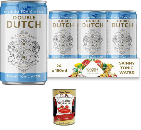 Double Dutch Skinny Tonic WaterPremium Tonic Mixer 24 x 150 ml Cans Low Calorie Perfect Mixer for Cocktails + Italian Gourmet Polpa 400 g