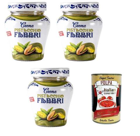 Fabbri Crema Pistacchio Senza Glutine Glutine Free Pistachio Cream 3 x 200 g + Italian Gourmet Polpa 400 g