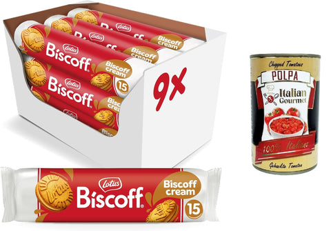 Lotus Biscoff Sandwich Two Crispy Caramelised Biscuits Filled with Cream with Biscoff Flavour 9 x 150 g + Italian Gourmet Polpa 400 g